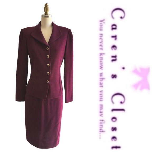 St. John Dresses & Skirts - St John Essentials Burgundy Caviar Stretch Knit Skirt Blazer Suit